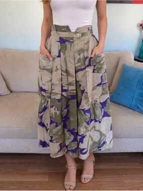 Vintage Dino Valiano Skirt Womens 36 Flax Abstract Pleated West Germany 80s XS 0